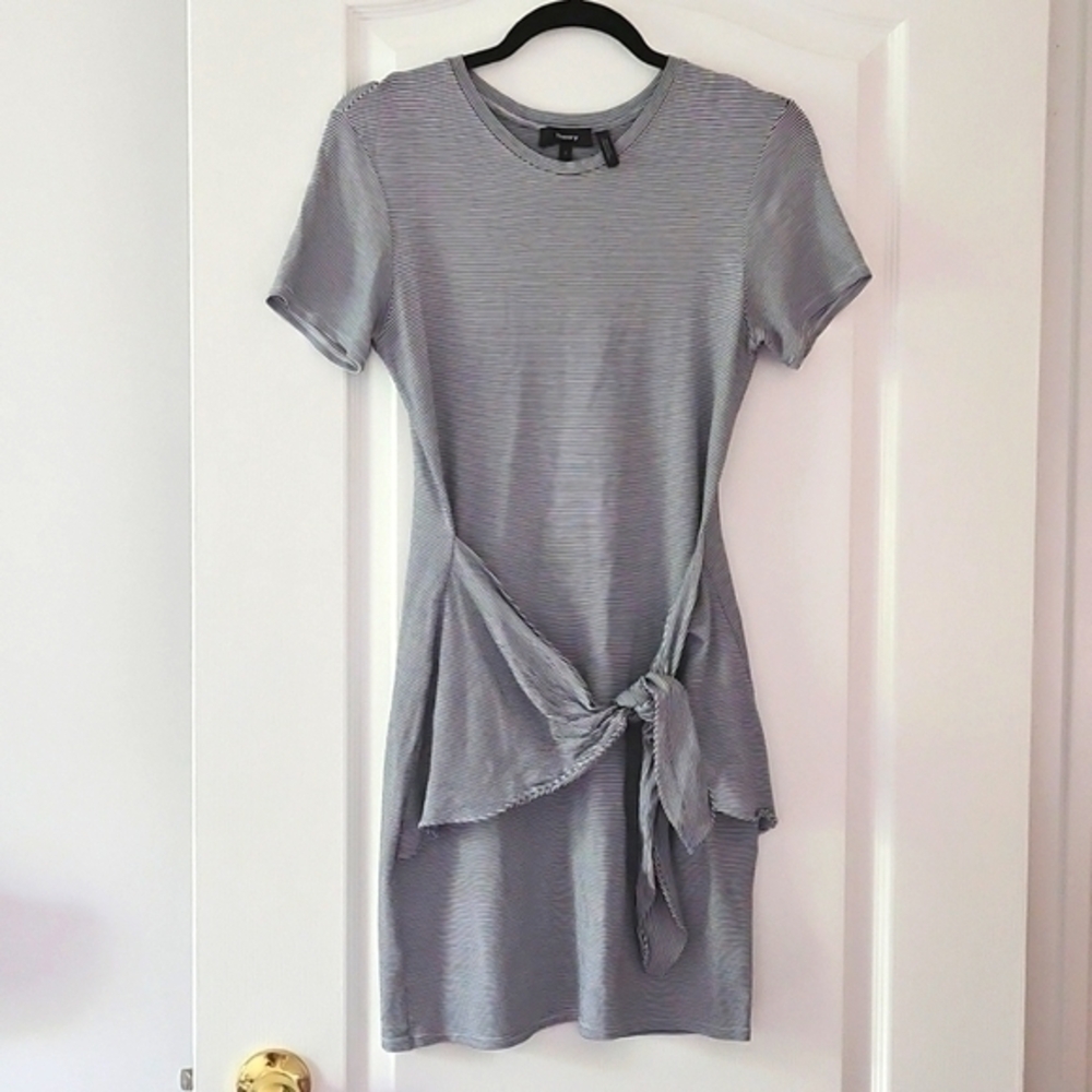 Theory Dakui Thin Narrow Striped Tie Front T-shirt Dress